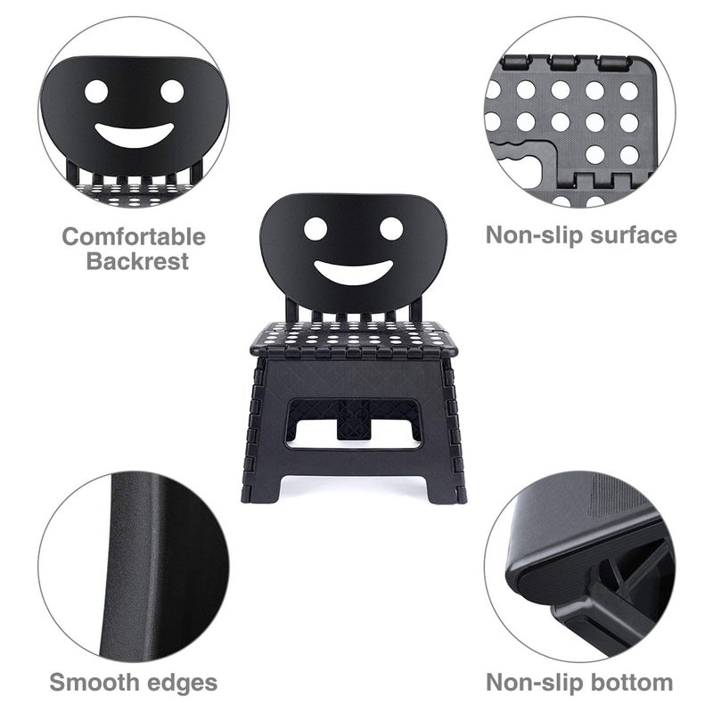 ACSTEP Folding Step Stool with Back Support for Kids,9" Kids Step Stool for Outdoor or Indoor Kitchen Step Stools and Bathroom Stool for Toddlers Boys Girls - Black - Image 3